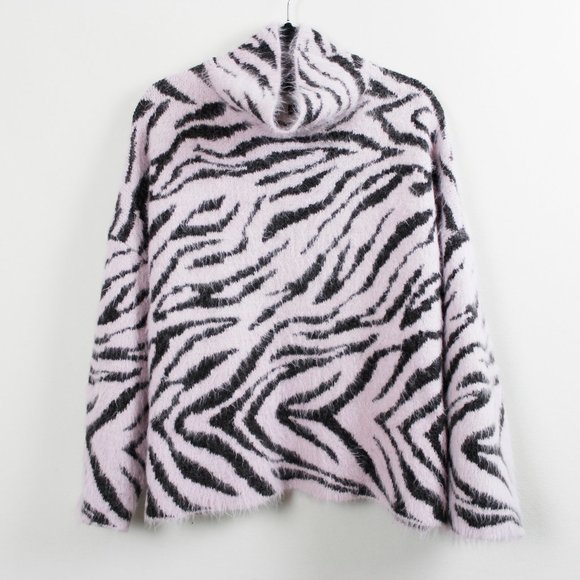H&M Pink Zebra Pattern Fuzzy Turtleneck Sweater - Picture 12 of 13